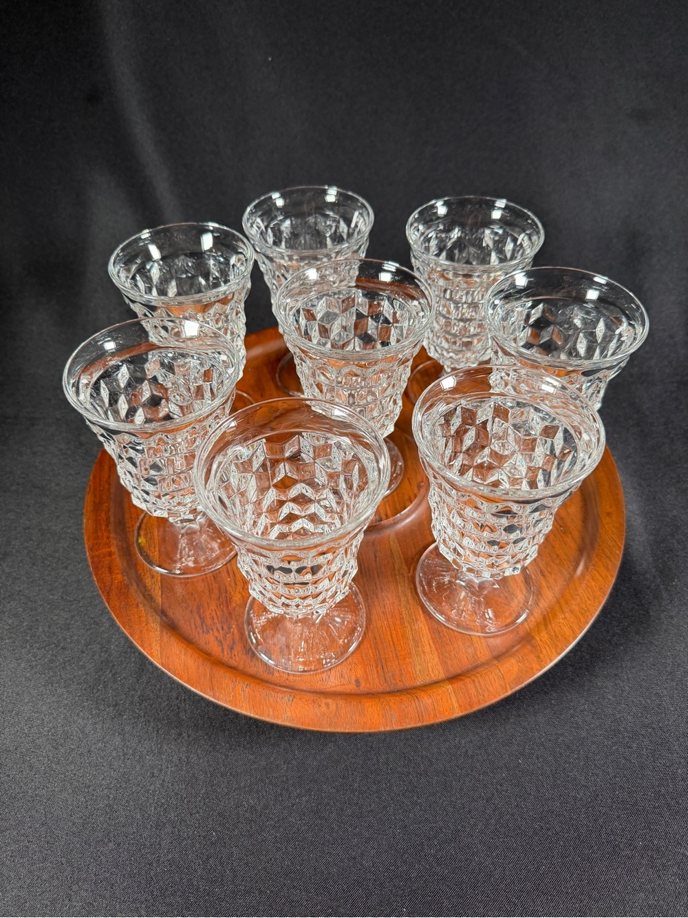 Fostoria American Clear Footed Iced Glasses, Cubist Diamond Pattern, set of 8